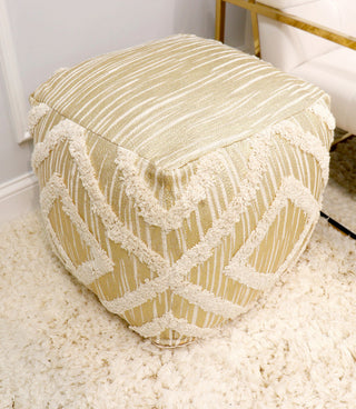 Pasargad Home Grandcanyon Cotton Pouf, Ivory