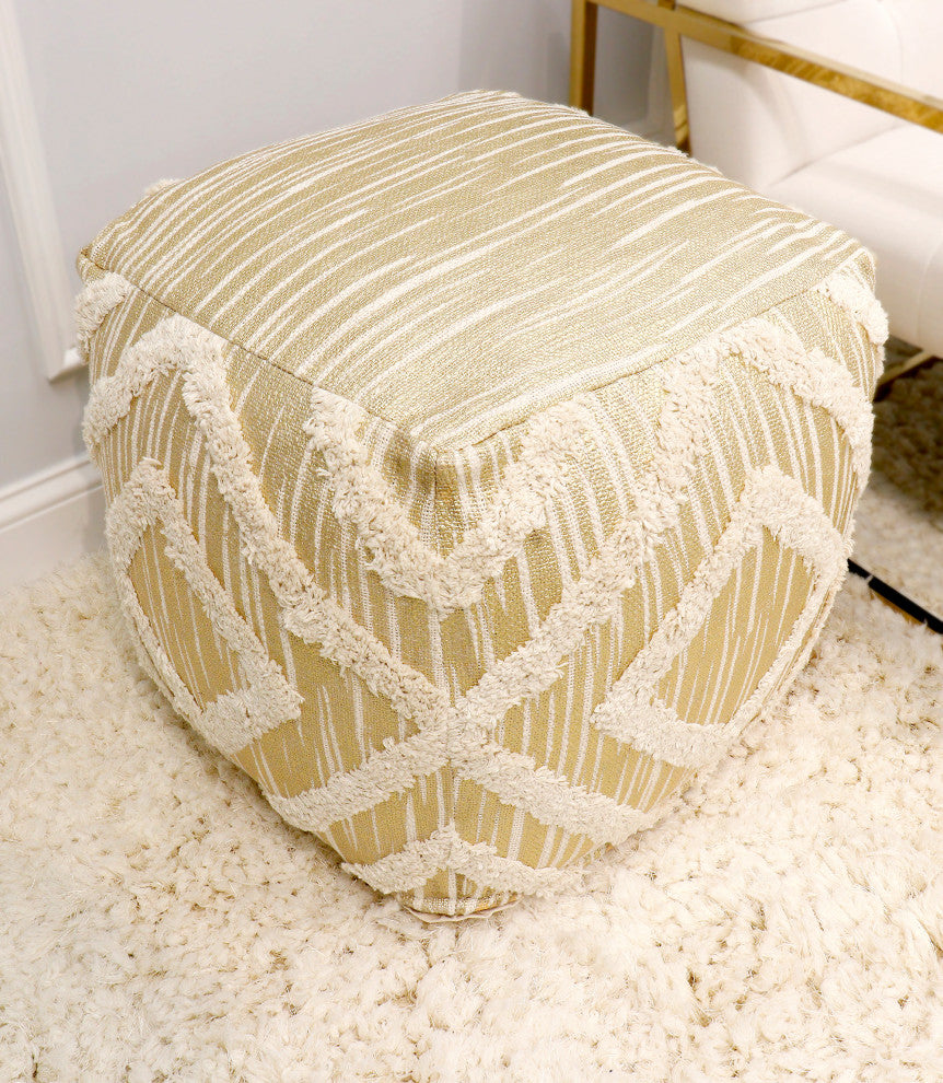 Pasargad Home Grandcanyon Cotton Pouf, Ivory