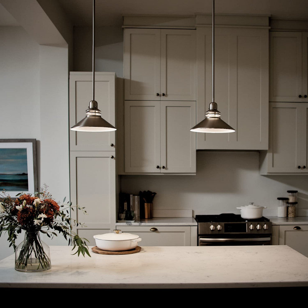 Contemporary Kitchen Pendant Light in Brushed Nickel, Elegant 1-Light Design
