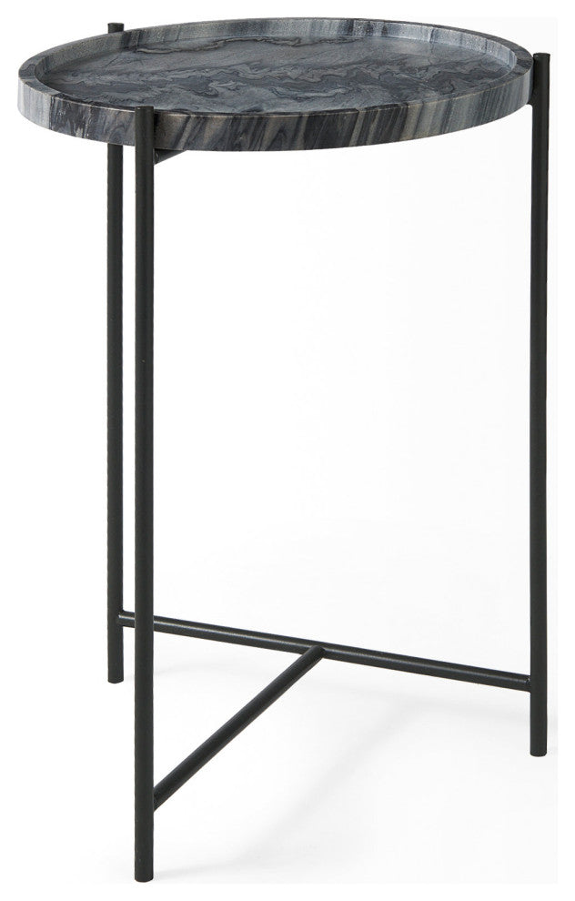 Stella Gray Marble w/ Black Metal Base Round Accent Table