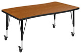 Mobile 28"x47.5" Wave Laminate Activity Table, Adjustable Short Legs, Oak