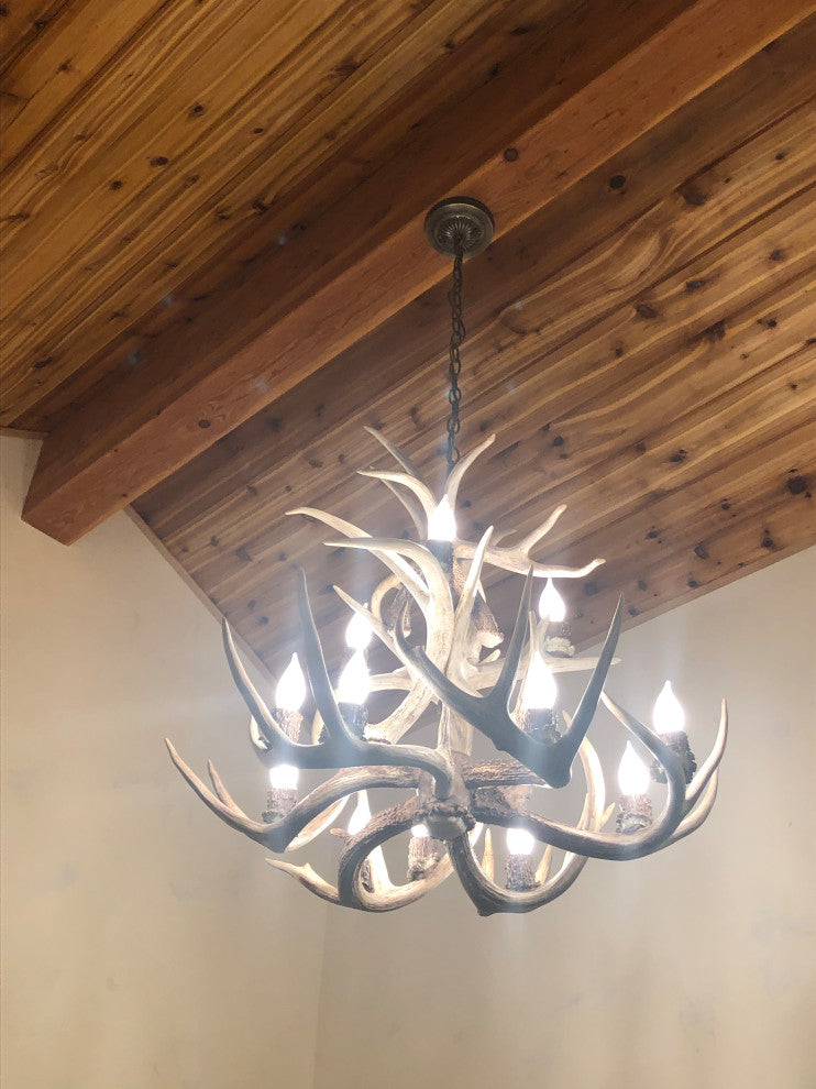 Whitetail Deer Cascade Antler Chandelier Light, Xxl, Parchment Shades