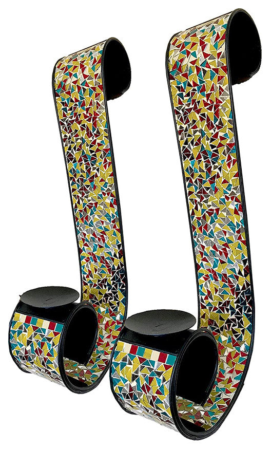 DecorShore "Bella Palacio" Metal Wall Mosaic Scroll Candle Holder, 23", Set of 2