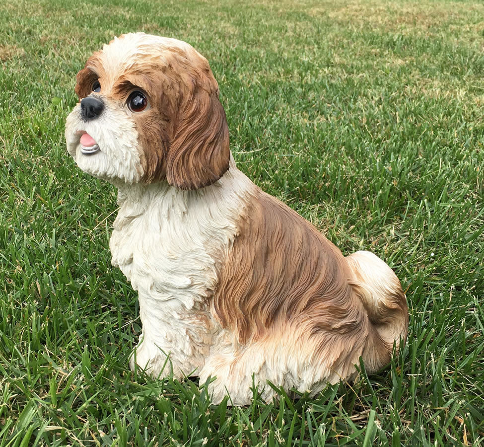 Sitting Brown Shih Tzu Dog Garden Statue, 11"