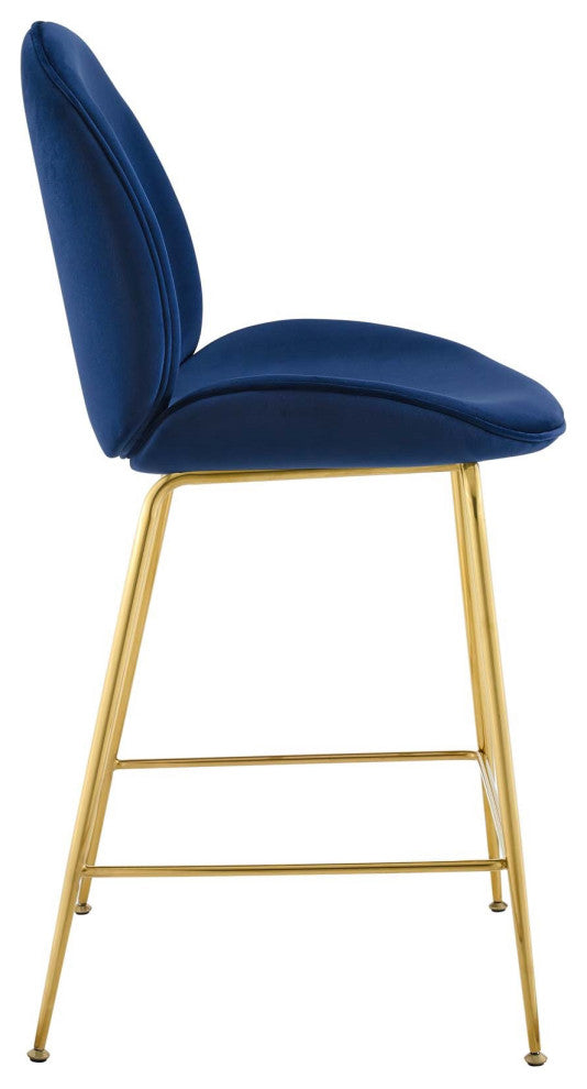 Velvet Counter Stool, Gold Luxe Glam Contemporary Modern Counter Stool, Blue