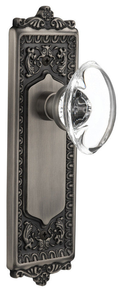 Single Egg and Dart Plate With Oval Clear Crystal Knob, Antique Pewter