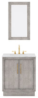 Hugo 30 Single Sink White Marble Vanity, Gray Oak With Hook Faucet and Mirror