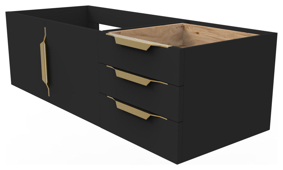 CastelloUSA Alpine 48" Wall Mounted Vanity, Base Only, Black, Gold Handles