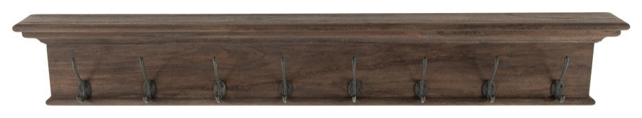 Rustic Dark Wood Eight Hook Hanging Coat Rack