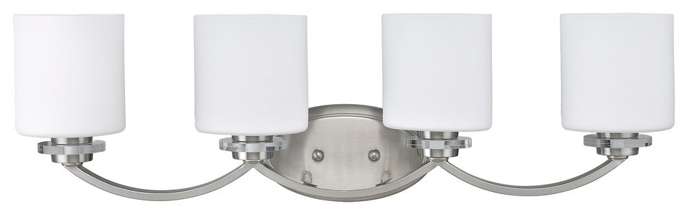 PRUDENCE Transitional 4 Light Brushed Nickel Bath Vanity Wall Fixture White Etch
