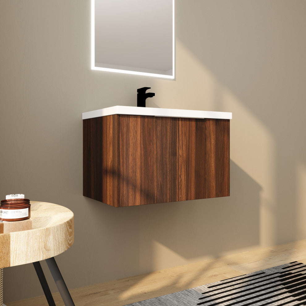 BNK 30" Bathroom Vanity with Resin Sink, Modern Design with Soft Close Doors, California  Walnut