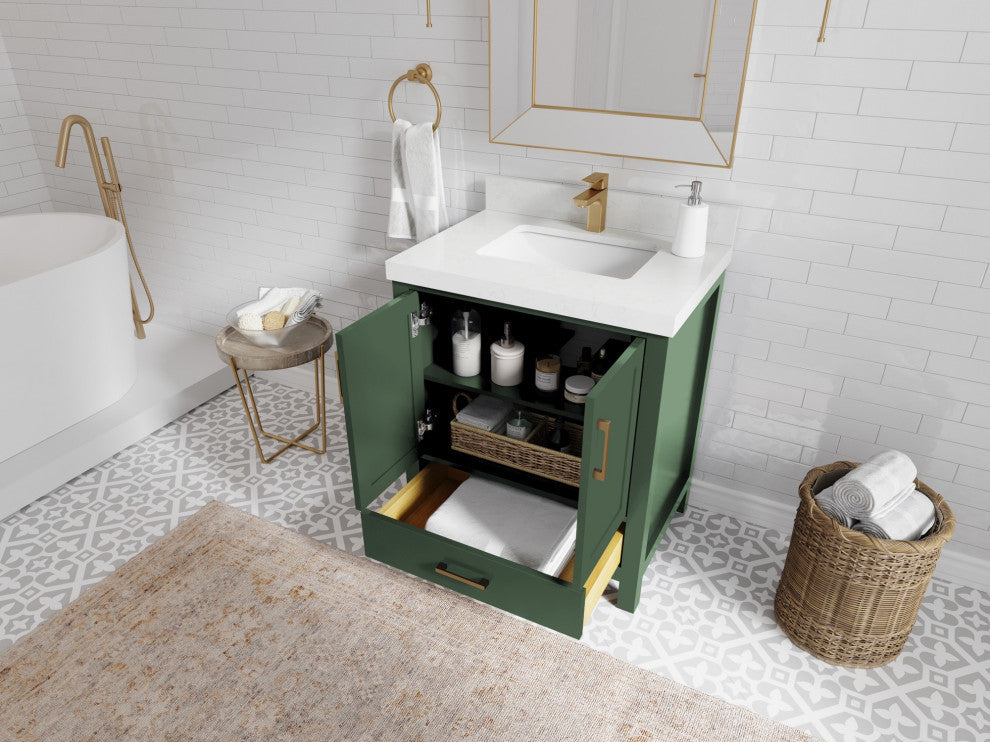 Malibu 30 Single Sink Bath Vanity in Lafayette Green 2" Calacatta Poanazzo
