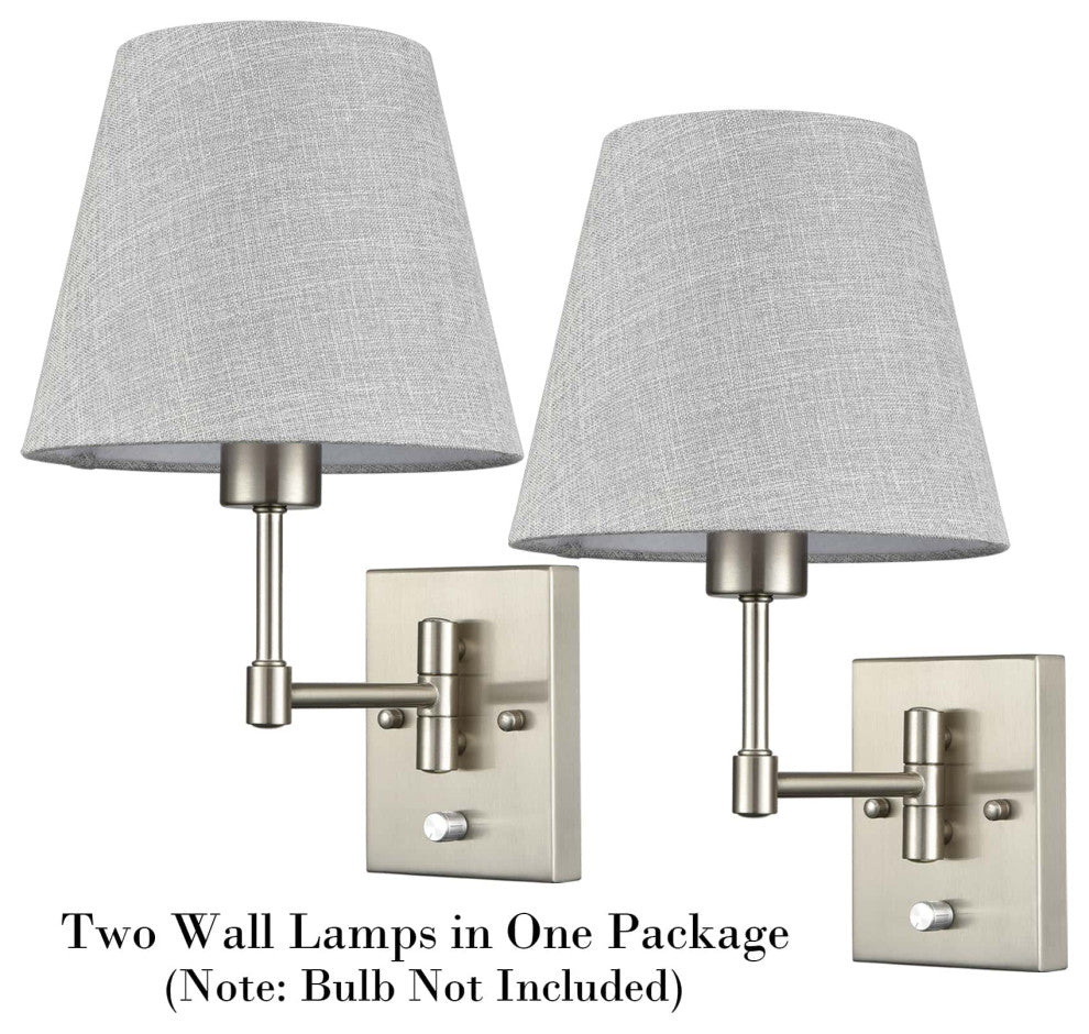 Plug-in Wall Sconces Fabric Swing Arm Wall Lamp, Set of 2, Brushed Nickel