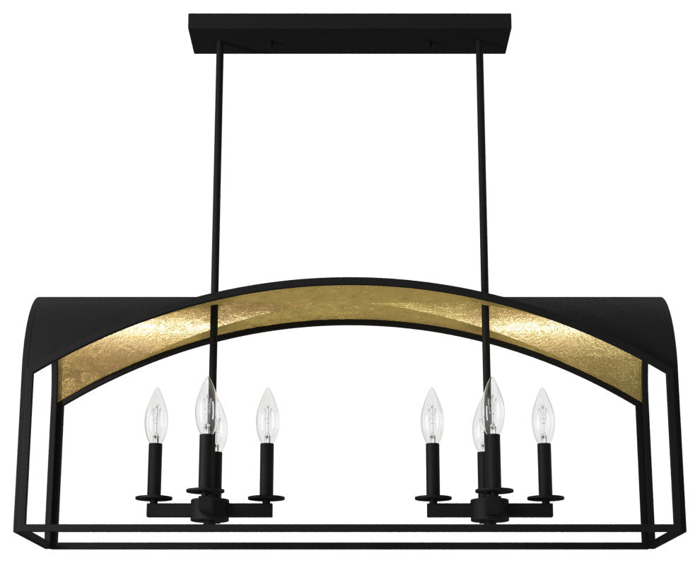 Hunter Dukestown Natural Iron, Gold Leaf 8 Light Linear Chandelier Ceiling