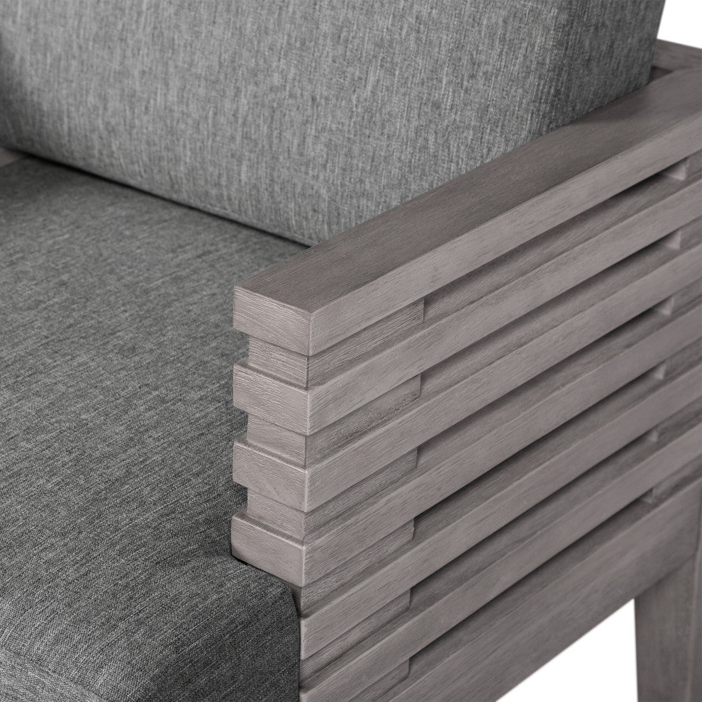 Vivid Outdoor Patio Dining Chair, Gray Eucalyptus Wood Gray Olefin Cushions