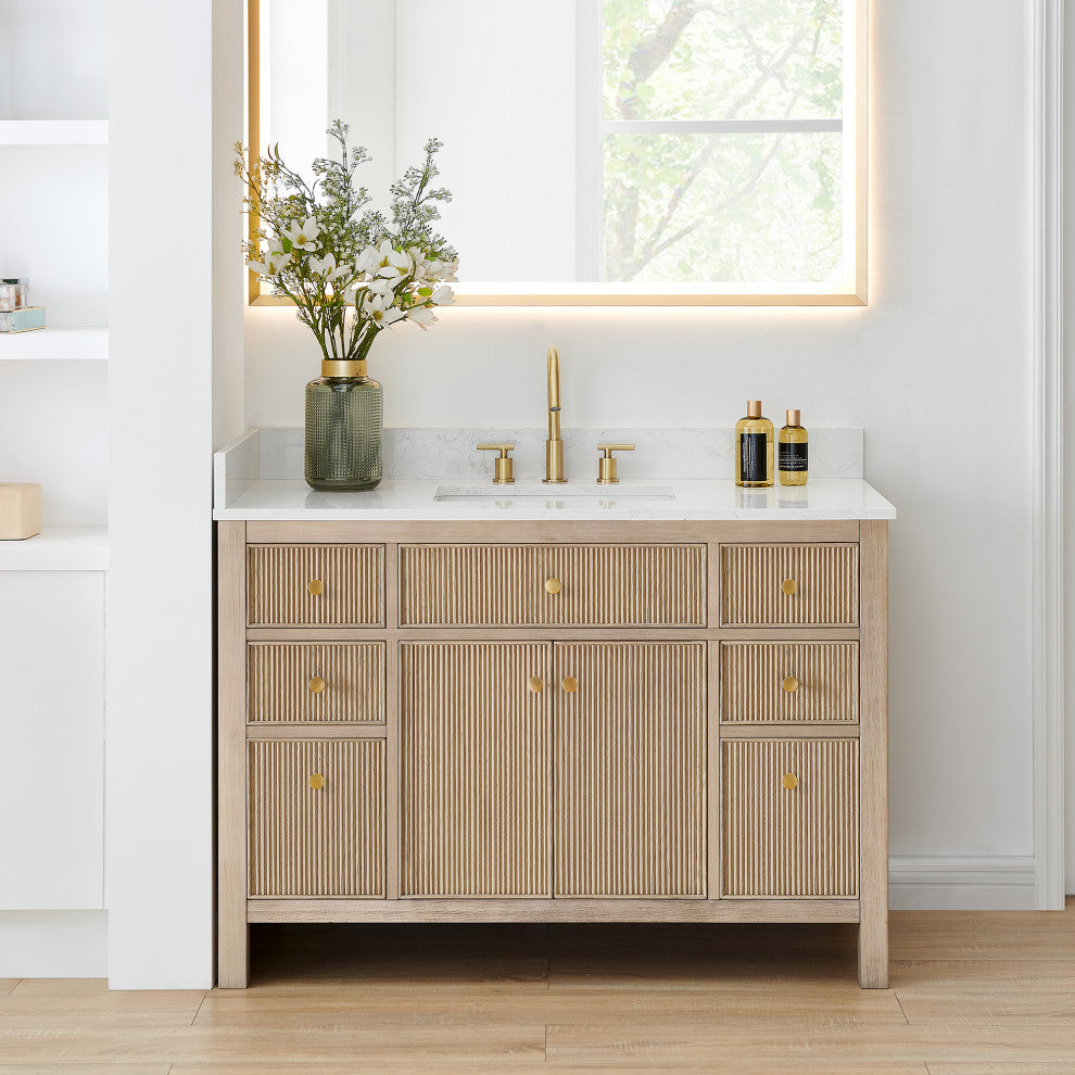 Cerrito Bathroom Vanity, Natural Oak, 48" Single, Without Mirror