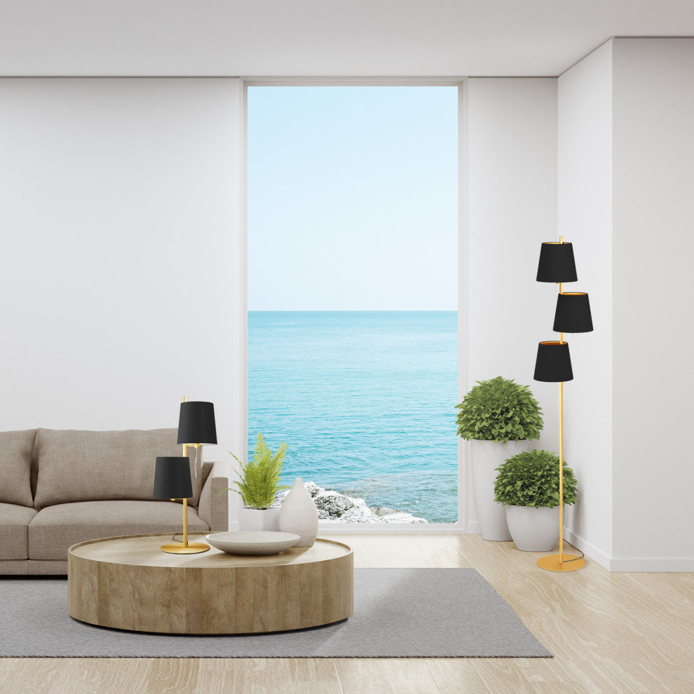 Almeida 2, 3 Light Floor Lamp, Brushed Brass Finish