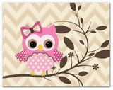 Pink Owl Chevron 14x11 Canvas Wall Art