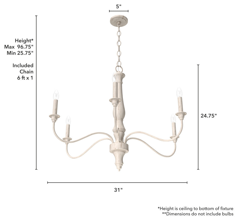 Teren Distressed White 6 Light Chandelier Ceiling Light Fixture