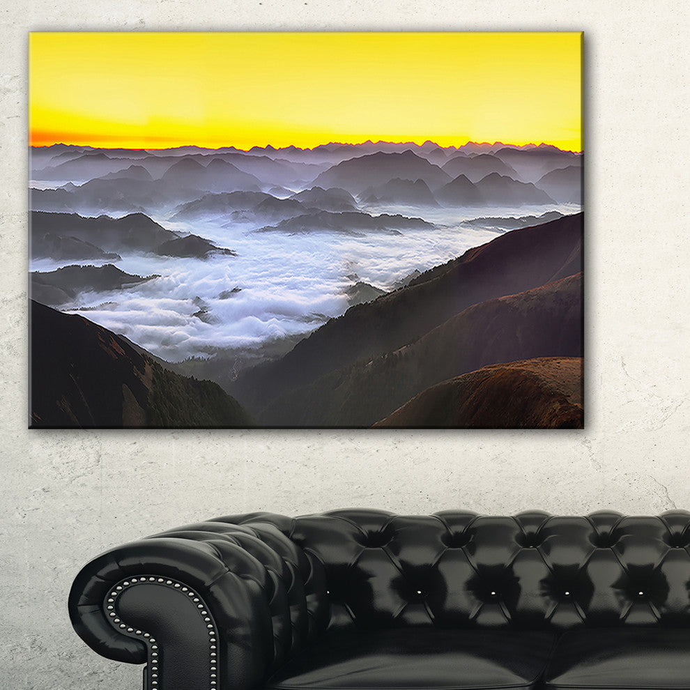 "Foggy Sunrise Over Mountains" Landscape Wall Art Wall Art, 40"x30"