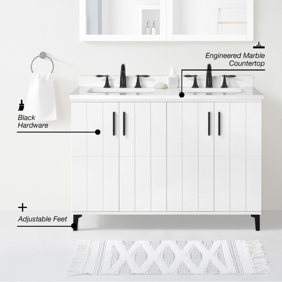 OVE Decors Zenia 36" Bathroom Vanity, Pure White, 48 in.