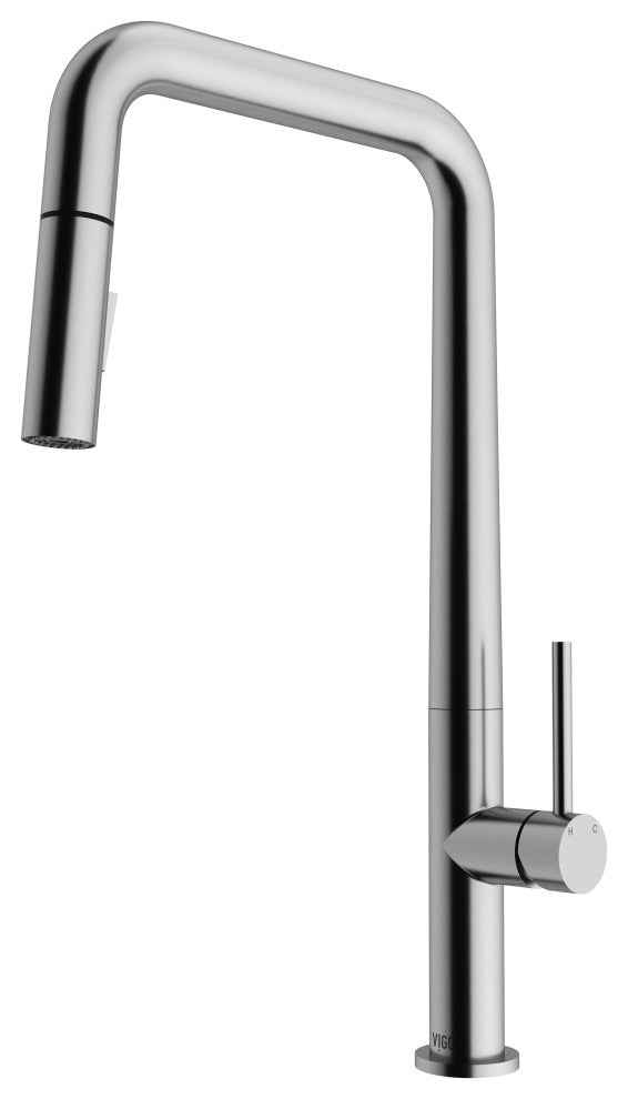 VIGO Parsons 18" H Single Handle Pull-Down Sprayer Kitchen Faucet, Stainless Steel, Without Extras