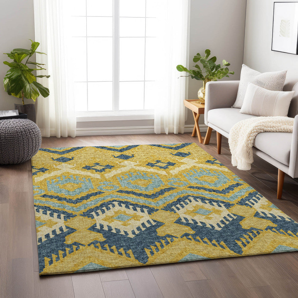 Addison Premium Washable Mayfield AMF108 Yellow 3' x 5' Rug
