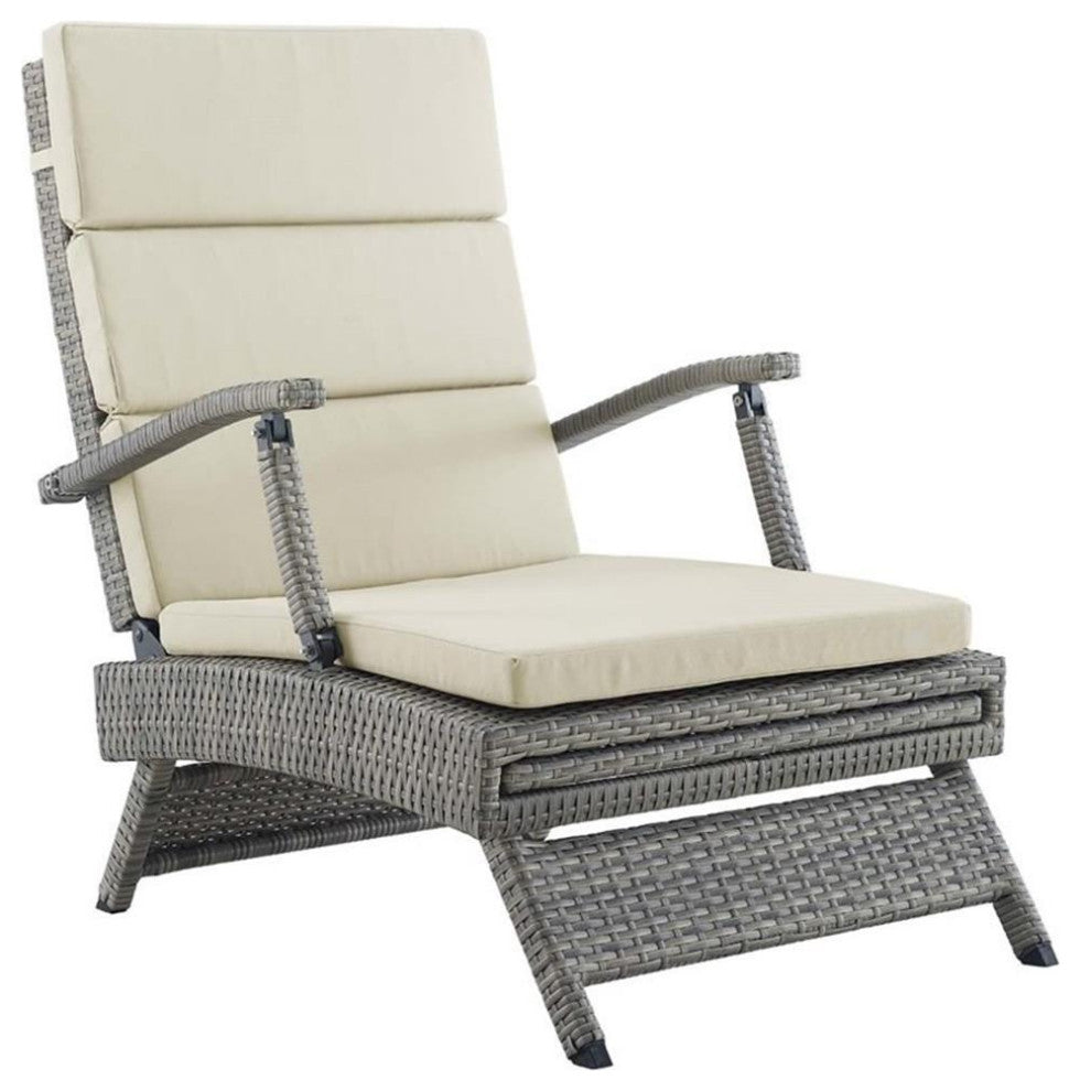 Modway Envisage Outdoor Patio Wicker Rattan Lounge Chair in Light Gray/Beige