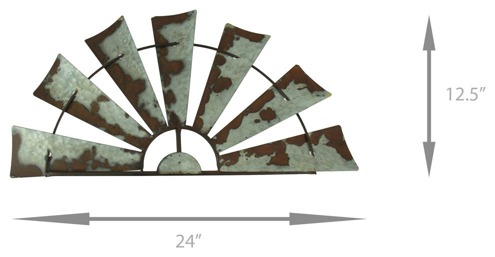 Rusty Weathered Metal Half Windmill Wall Hangings Set of 2