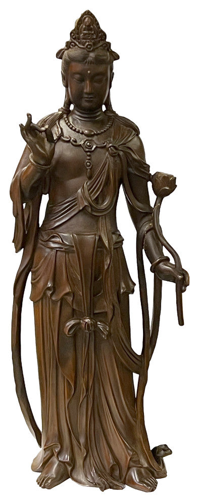 Chinese Brown Guan Yin Tara Bodhisattva Avalokitesvara Wood Statue, Hws2213