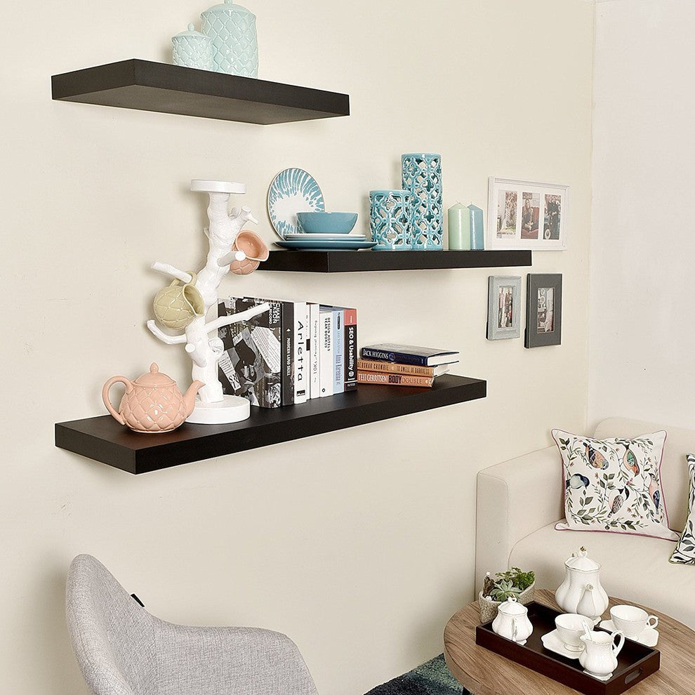 11.81" Depth Grande Floating Wall Shelves, Black, 35.43"