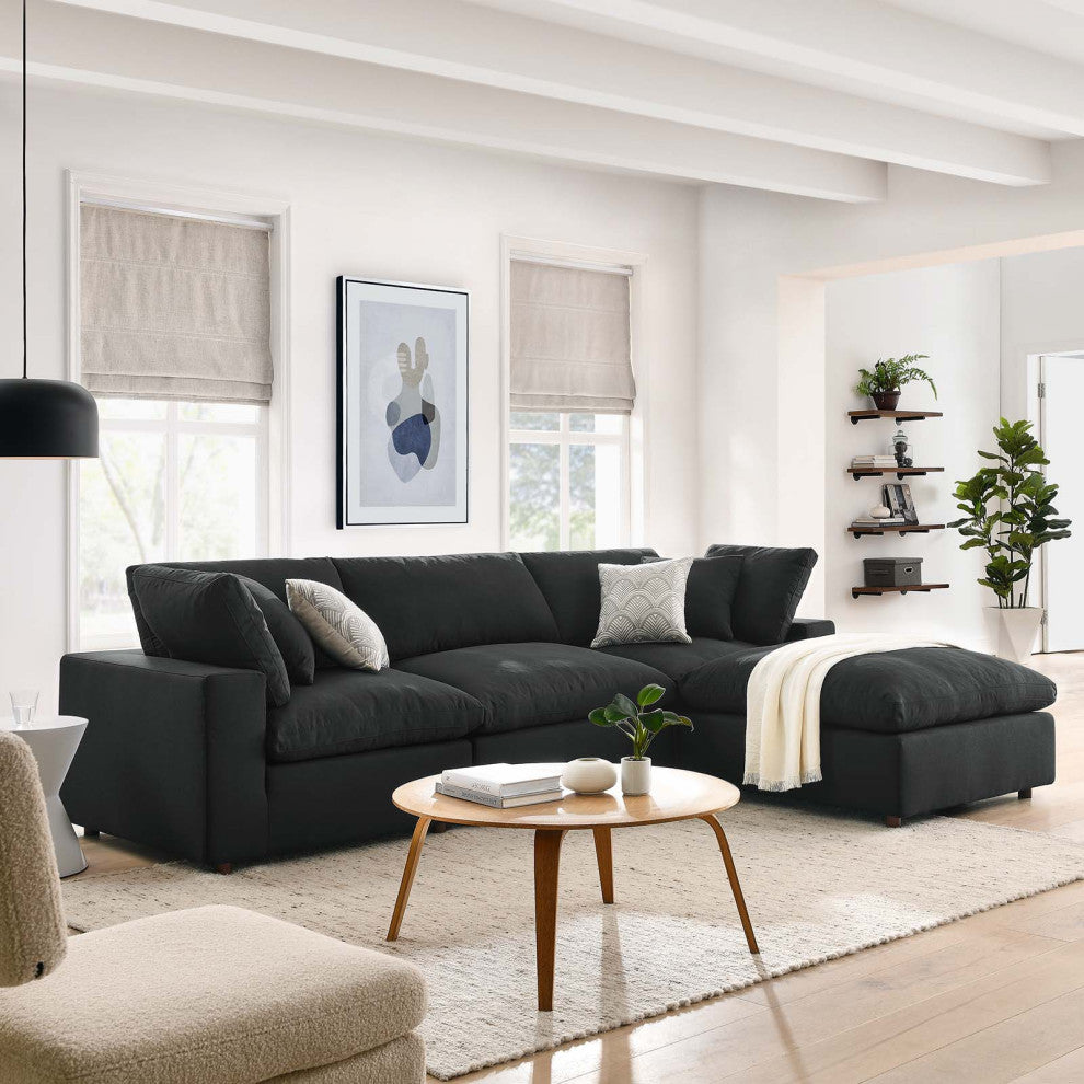 Modular Sectional Deep Sofa Set, Black, Fabric, Modern, Lounge Cafe Hospitality