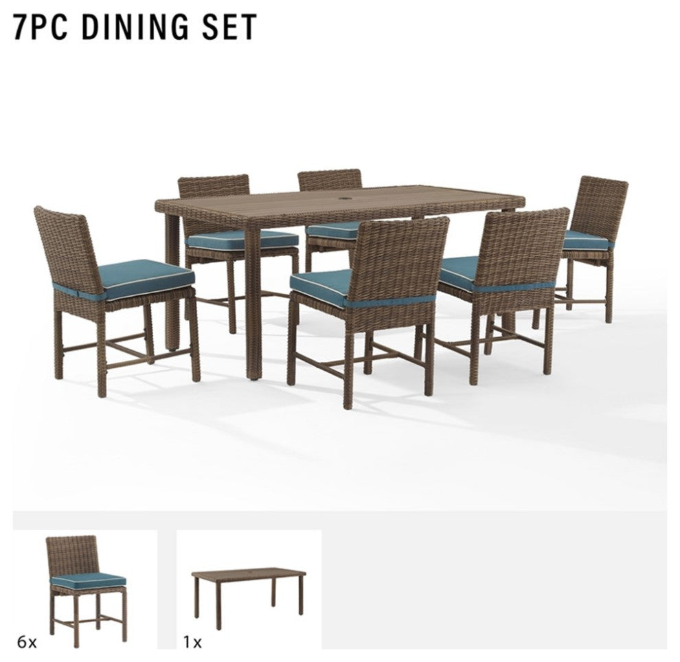 Crosley Furniture Bradenton 7-Piece Outdoor Wicker / Rattan Dining Set in Navy