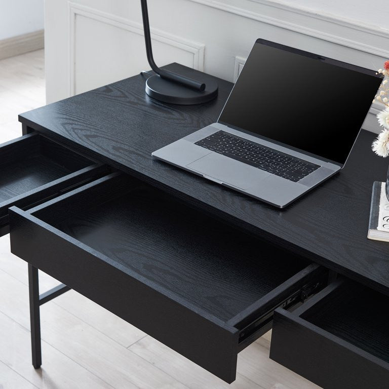 Transitional Desk, Open Frame With Worktop & Handless Drawers, Black