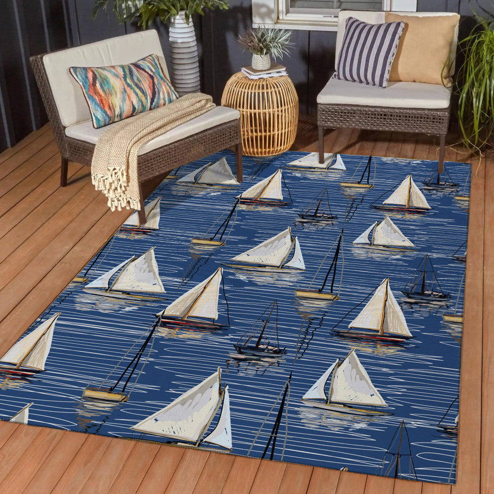Indoor/Outdoor Harbor HA8 Navy Machine Washable 10' x 14' Rug