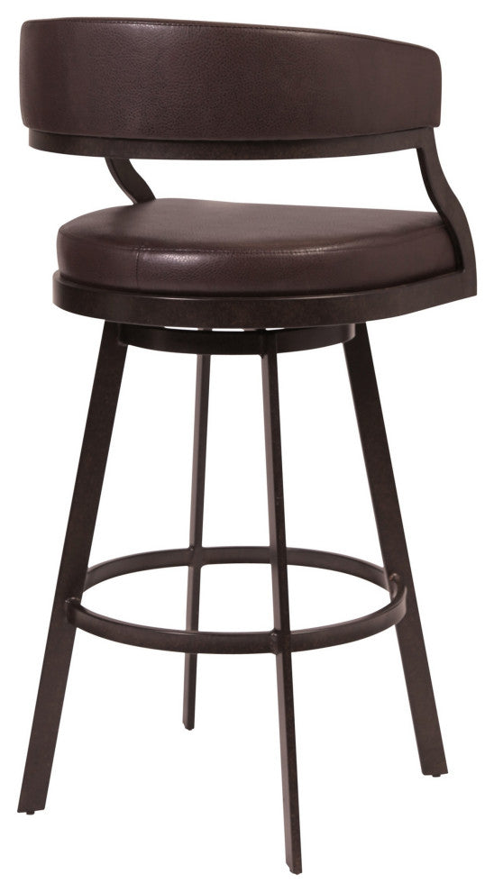 Benzara BM282117 30" Swivel Bar Stool Chair Curved, Faux Leather, Auburn Brown