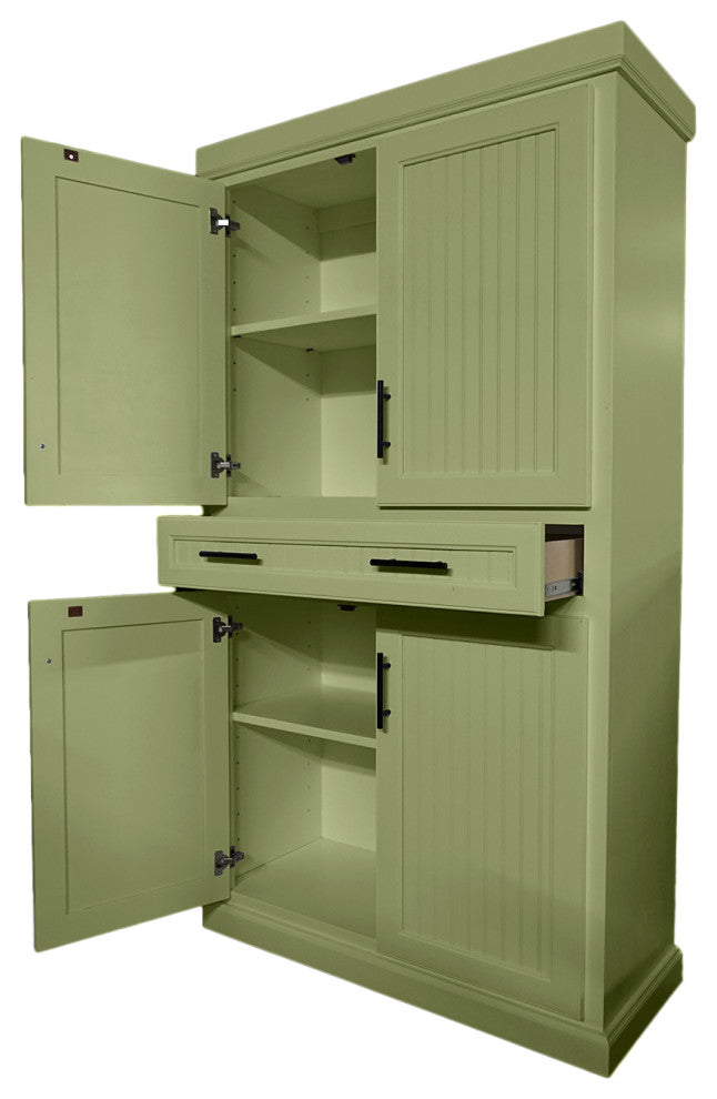 Extra Wide Coastal Kitchen Pantry Cabinet, Summer Sage