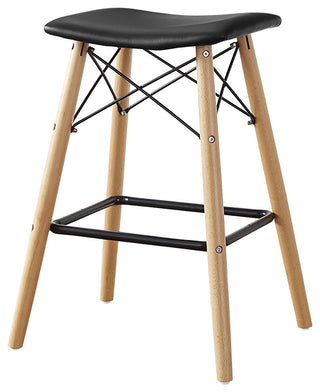 Mid Century Faux Leather Solid Wood Metal Kitchen Counter Height Stool - Black