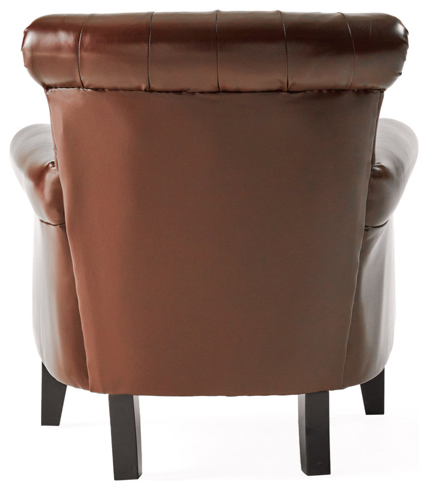 GDF Studio Tufted Leather Club Chair, Chestnut Brown and Dark Brown