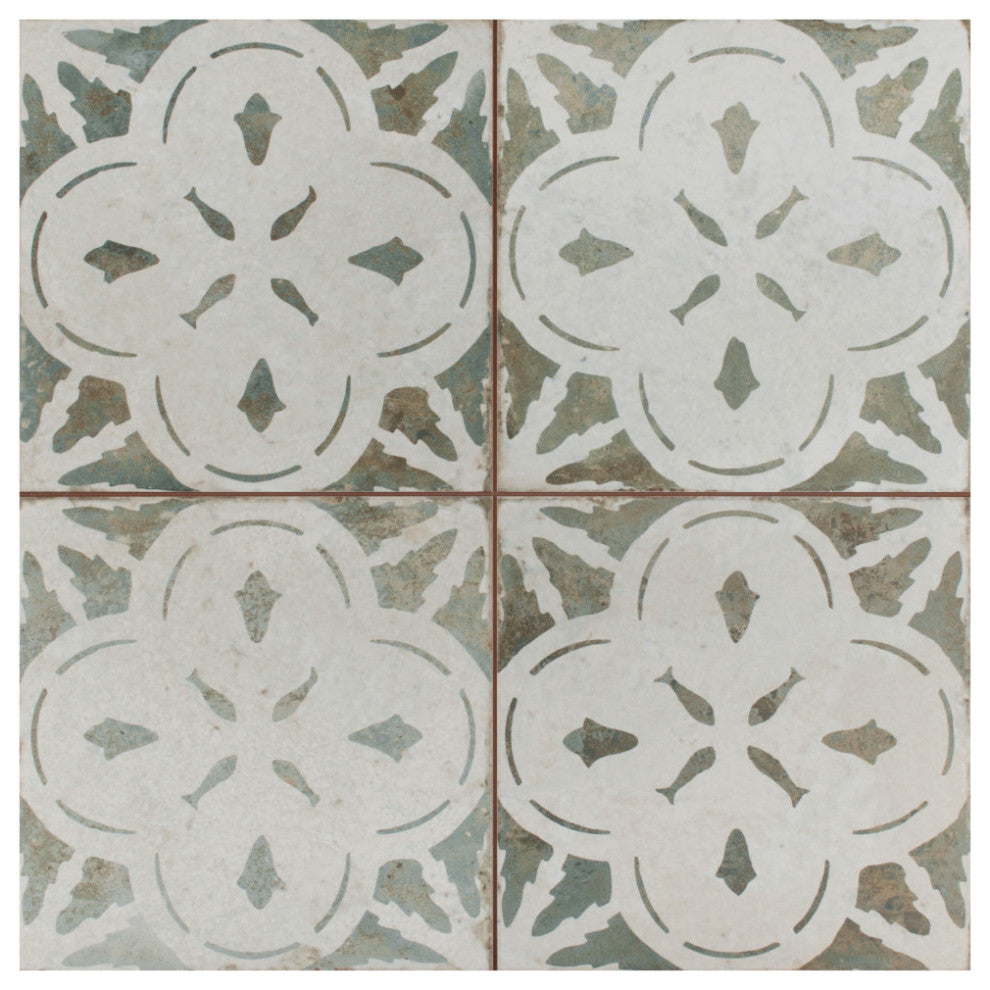 Kings Aurora Encaustic Ceramic Floor and Wall Tile, Sage Green