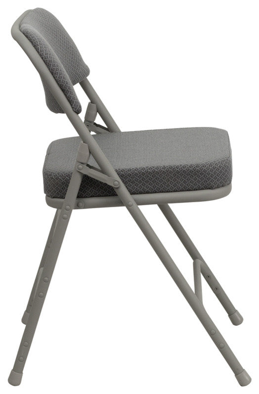 Premium Curved Triple Braced Gray Fabric Metal Folding Chair