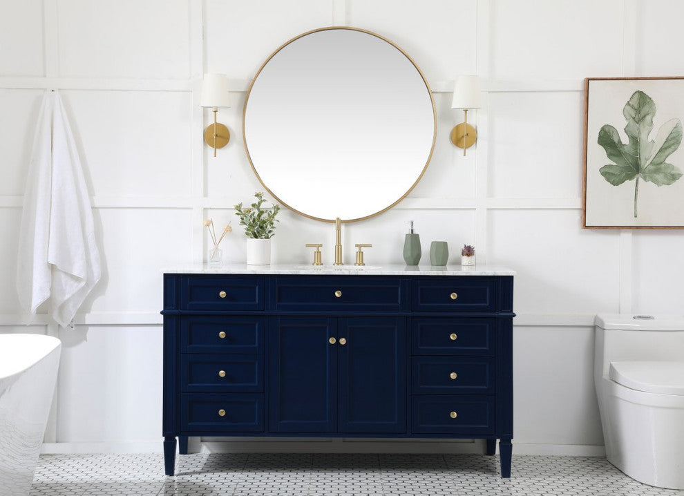 Home Living Vanity with Carrara White Marble Countertop, Blue, 60", Single Sink