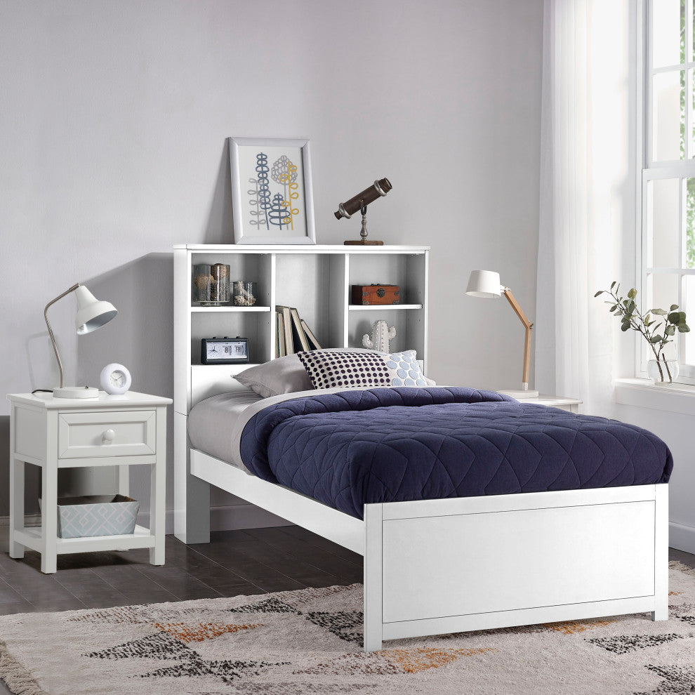 Hillsdale Caspian Twin Bookcase Bed, White, Bookcase Bed With Nightstand, White