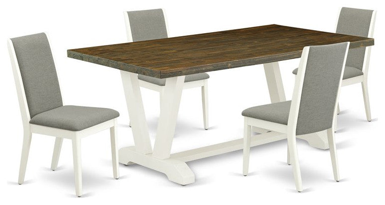 5-Piece Set Color Table Top and 4 Chairs, Wire Brushed Linen White