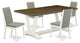 5-Piece Set Color Table Top and 4 Chairs, Wire Brushed Linen White