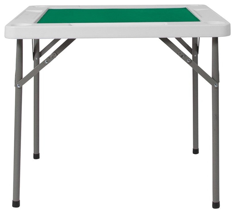 34.5" Square Granite White Folding Game Table With Green Playing Surface
