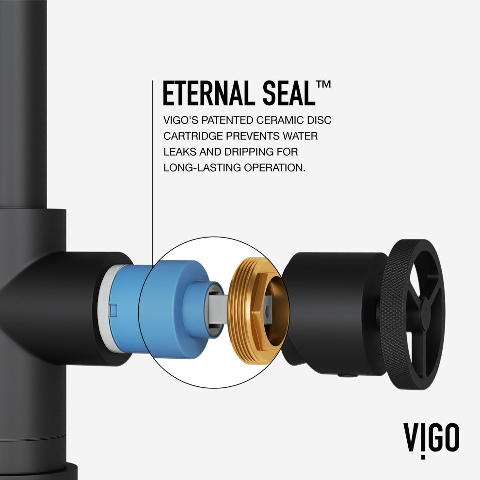 VIGO Cass Industrial 14" H Single Handle Kitchen Bar Faucet, Matte Black