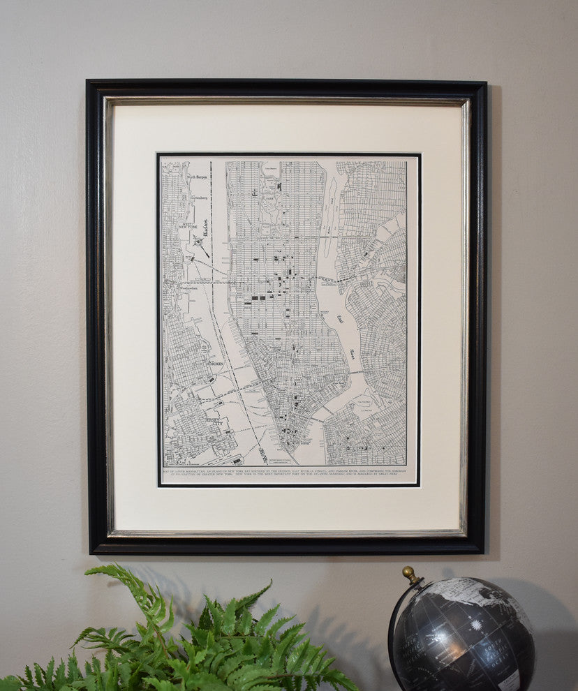 Vintage Lower Manhattan, NYC Map, Framed Original New York City Map-Authentic