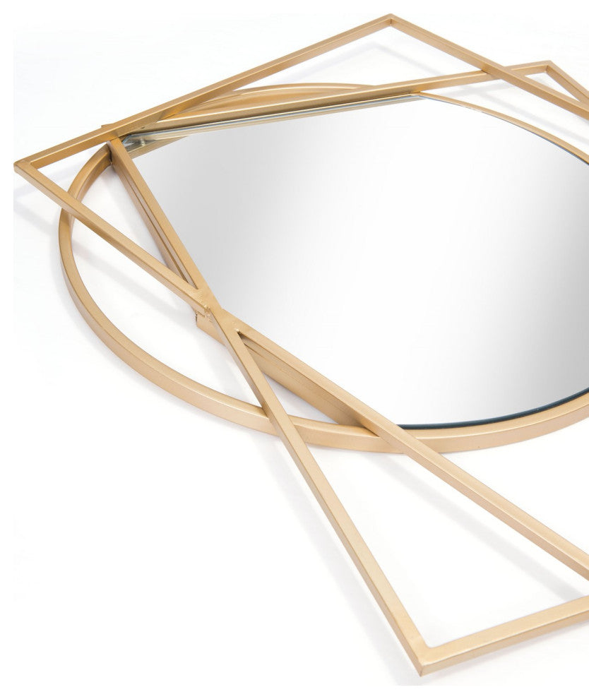 Frame Wall Mirror, Round, Glass, Steel Metal, Gold, Bedroom Living