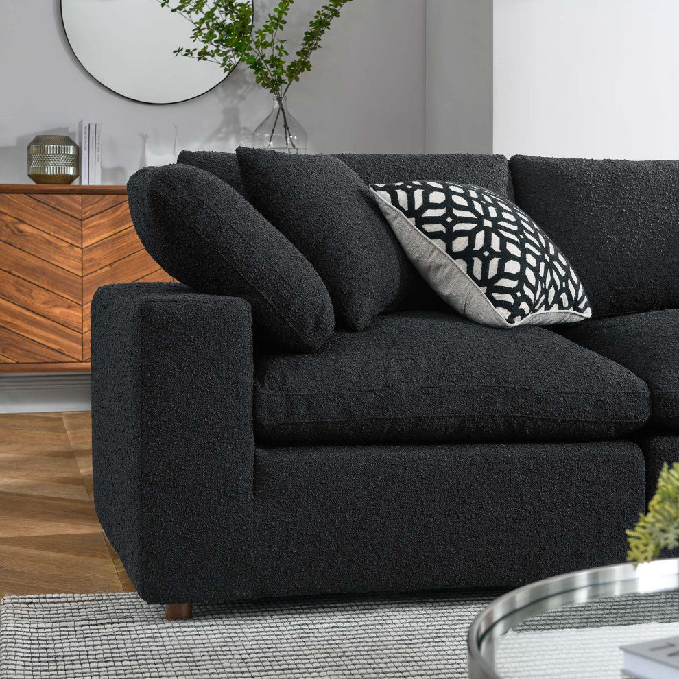 Commix Down Filled Overstuffed Boucle 5-Piece Sectional Sofa, Black